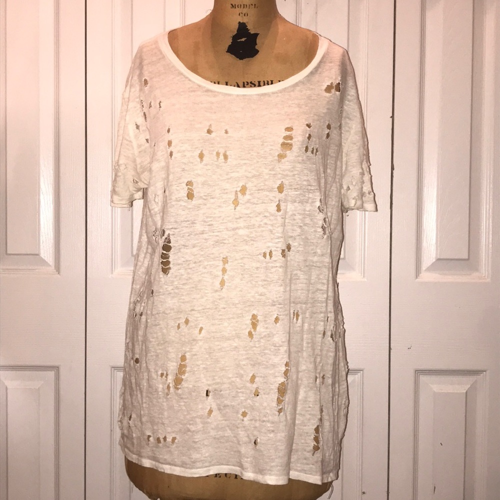 Oversized distressed cream colored tee